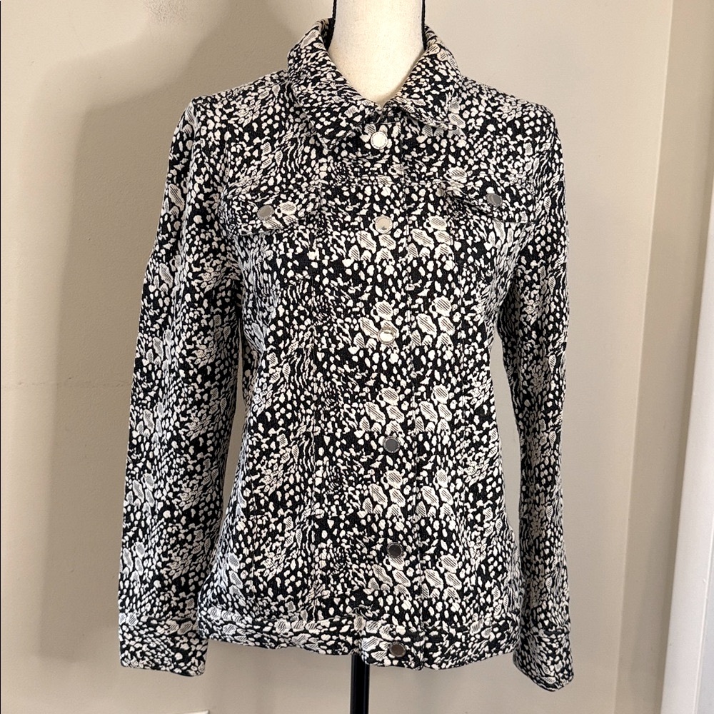 Isaac Mizrahi Live monochrome jacket Black & Cream button front collar stretch M